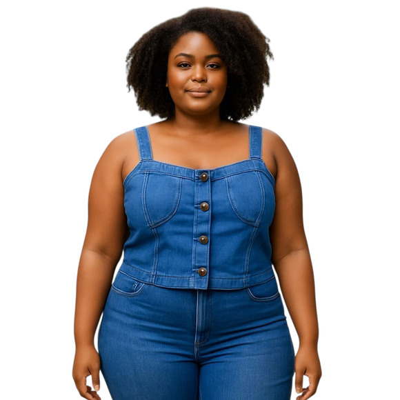 Shein Plus Denim Jean Western Cowgirl Casual Corset Crop Top Size 16 - Picture 1 of 8